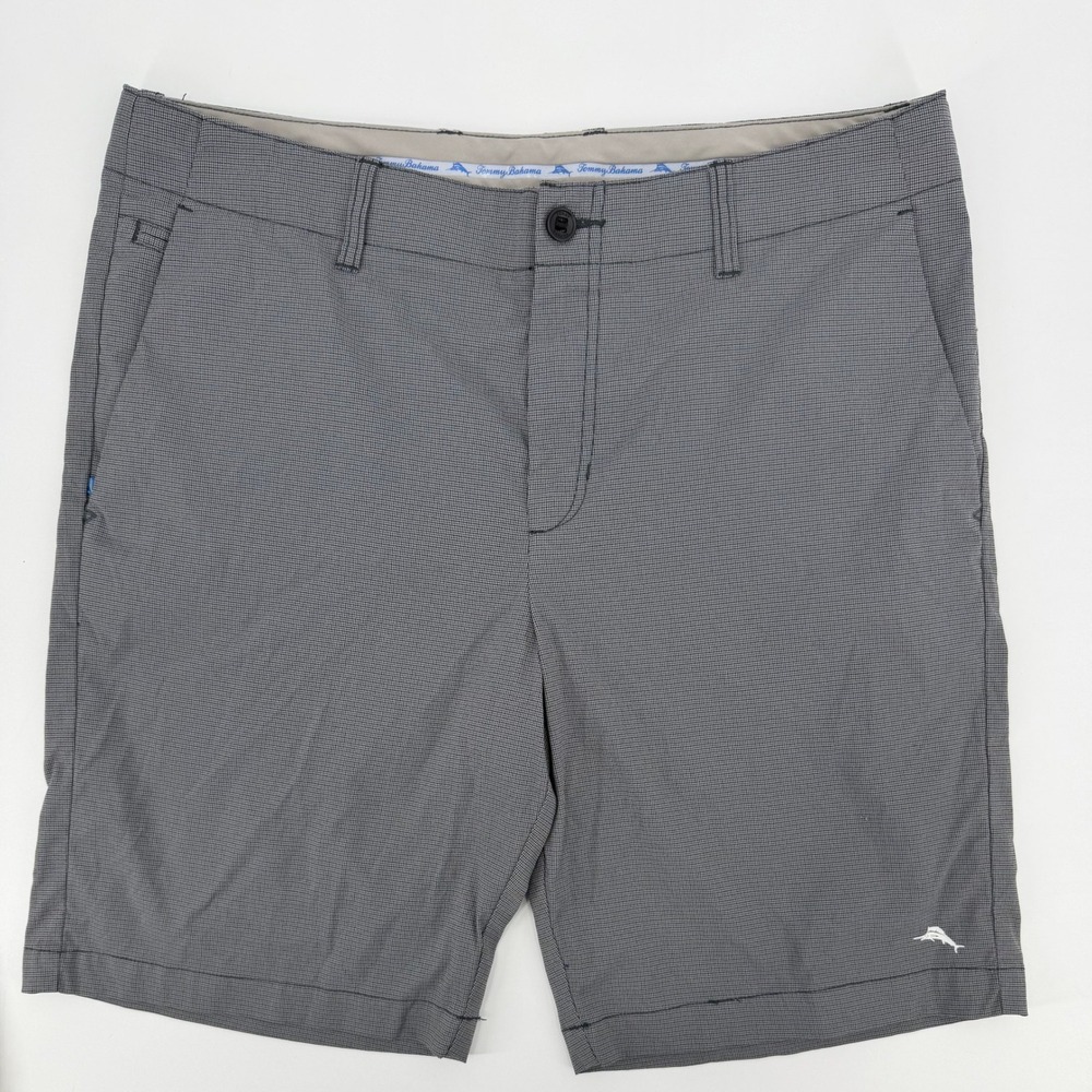 Tommy Bahama Boracay Grey Micro Check Flat Front Shorts Mens 36 Stretch